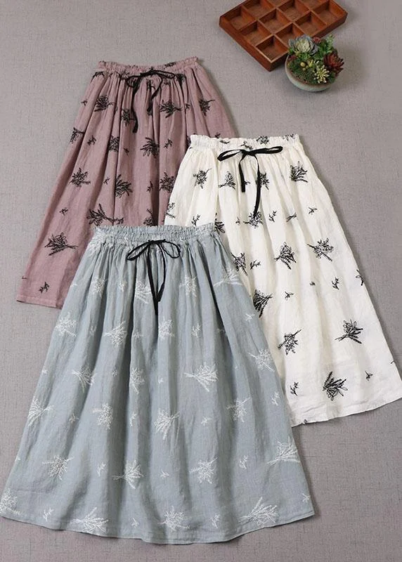 French Blue tie waist Embroideried Fall Pockets Skirt Lounge unclassified skirts