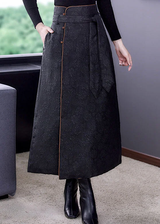 Italian Black tie waist Fine Cotton Filled Skirt Winter Bold pattern unclassified skirts