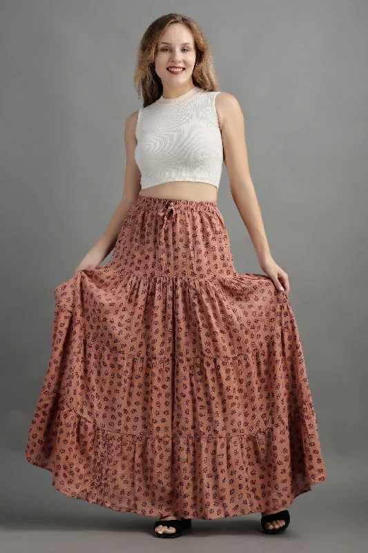 Light Brown Floral Printed Skirt Discounted unclassified skirts