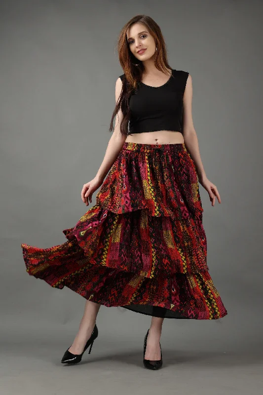 Multicolored Abstract Printed Layered Skirt Formal unclassified skirts