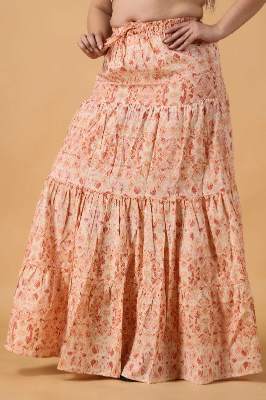 Peach Cotton Flared Skirt with Frills Office unclassified skirts