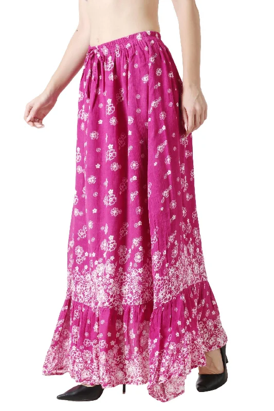 Pink Floral Border Printed Skirt Breathable unclassified skirts