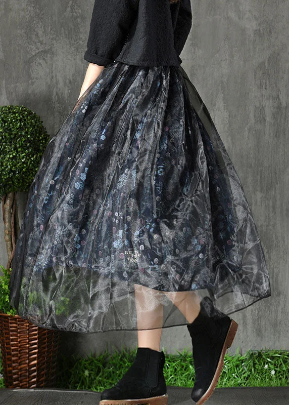 Plus Size Navy Print Patchwork Fall organza Skirt Spring unclassified skirts