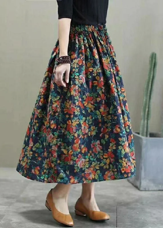 Plus Size Red elastic waist Print Cotton Skirts Spring Bright color unclassified skirts