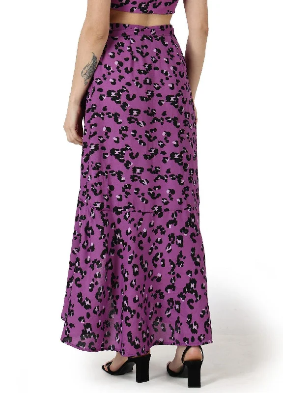 Purple Animal Printed Wrap Around Skirt Sexy unclassified skirts