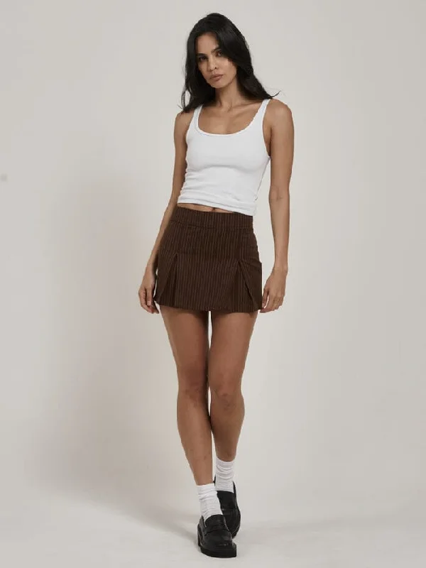 Reese Pinstripe Pleated Skirt - Brown Tulle unclassified skirts