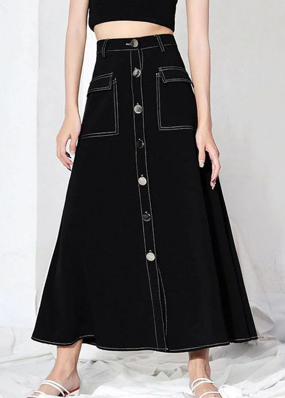 Unique Black Button Pockets A Line Skirts High-end unclassified skirts