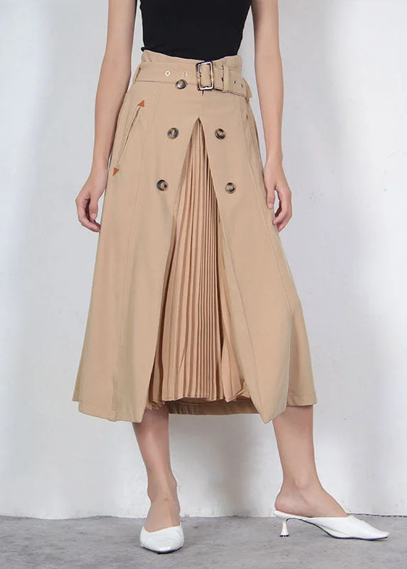 Unique Brown Pleated Summer Patchwork Skirt Travel unclassified skirts