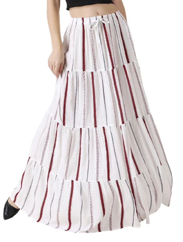 White Multicolored Striped Skirt Metallic unclassified skirts