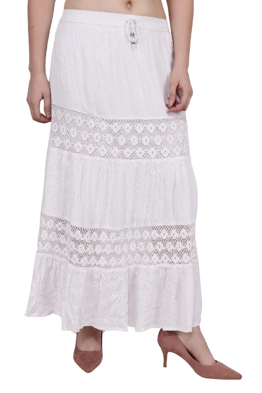 White Solid Skirt with Lace Knitted unclassified skirts