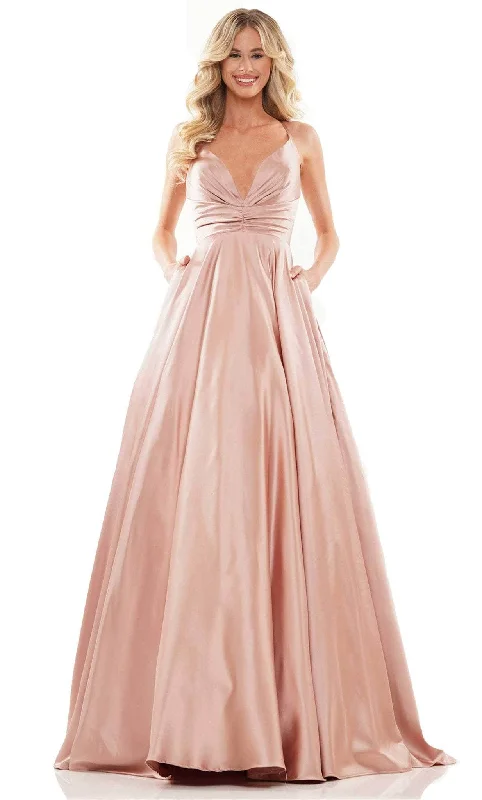 Colors Dress G1089 - V-Neck Ruched Satin Ballgown Tiered party dresses