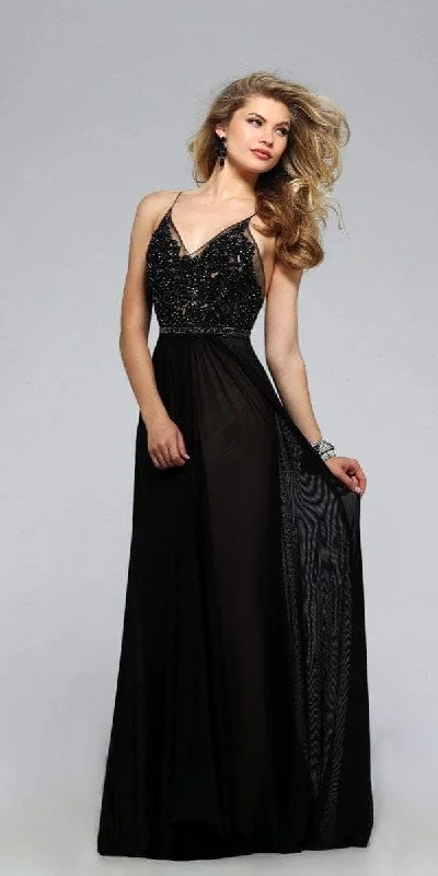 Faviana Sheer Lace Appliqued Chiffon A-Line Gown Budget-friendly party dresses