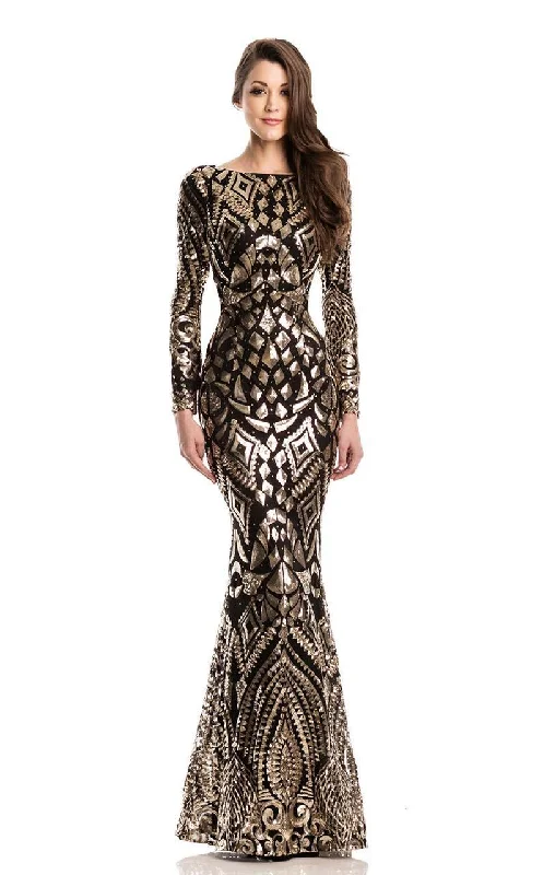 Johnathan Kayne 7241 Long Sleeve Gold Embellished Evening Gown - 1 pc Black/Gold in Size 8 Available Comfortable party dresses for all-night wear