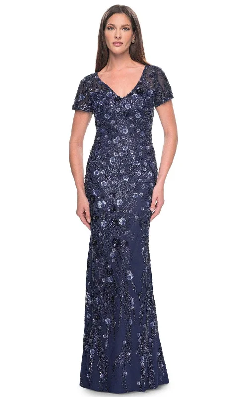 La Femme 31779 - V-Neck Sparkling Floral Embellished Evening Dress Winter party dresses