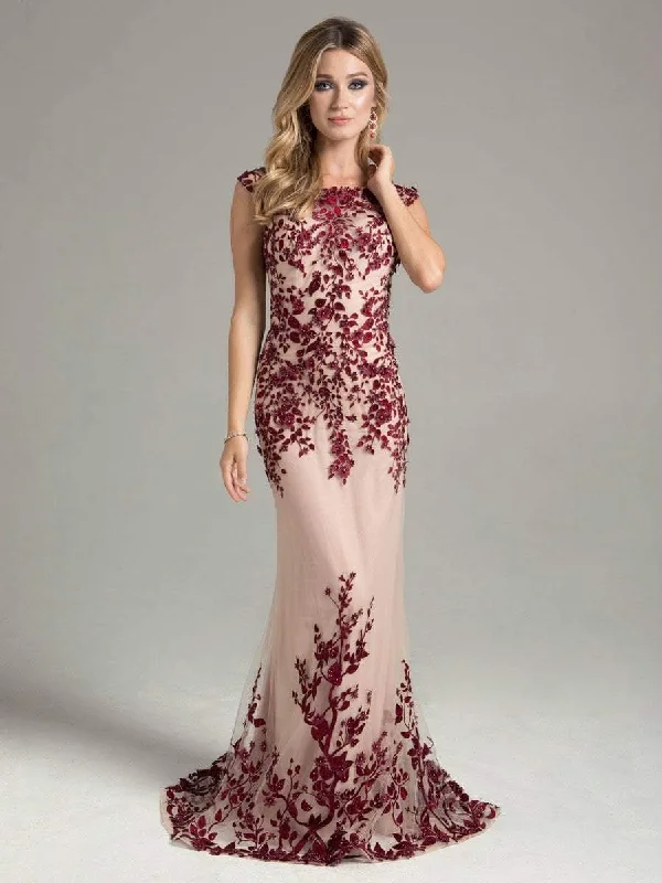 Lara Dresses Floral Cap Sleeves Long Gown in Wine 32901 Modest party dresses