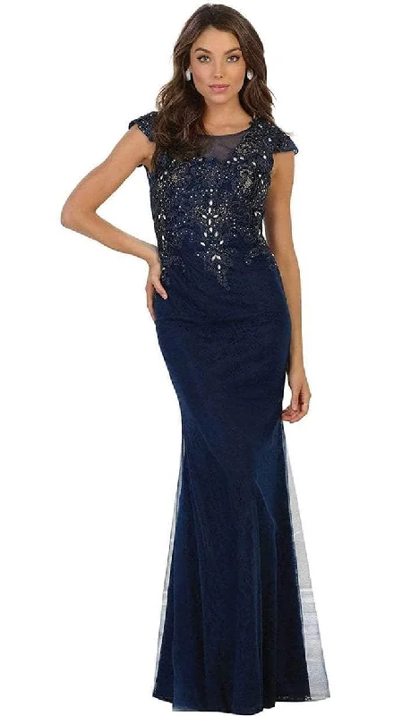 May Queen - Cap Sleeve Sheath Formal Gown MQ1512 - 1 pc Navy In Size 6 Available Zara party dresses