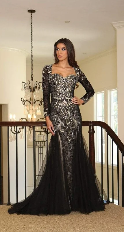 May Queen - Long Sleeve Rhinestone Embellished Evening Gown RQ-7210 - 1 pc Black in Size 16 Available Casual party dresses