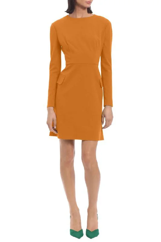 Donna Morgan Long Sleeve Sheath Dress with Flap Pockets at Side Hips Must-have maxi dresses for this season