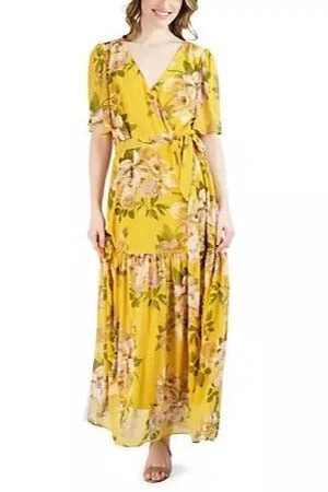 Donna Ricco V-Neck Flutter Sleeve A-Line Maxi Dress Sleeveless maxi dresses