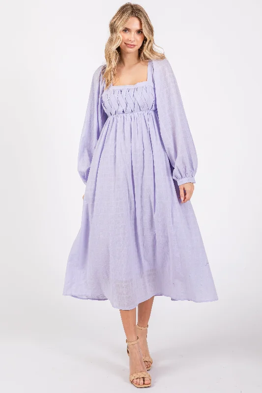 Lavender Criss Cross Front Square Neck Long Sleeve Midi Dress Street style midi dresses