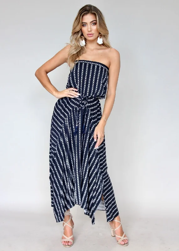 New Freedom Strapless Maxi Dress - Navy Aztec Minimalist maxi dresses