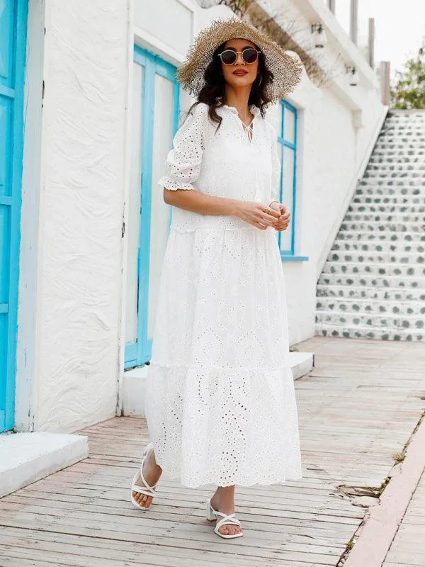 Puff Sleeve Cotton Maxi Dress Denim maxi dresses