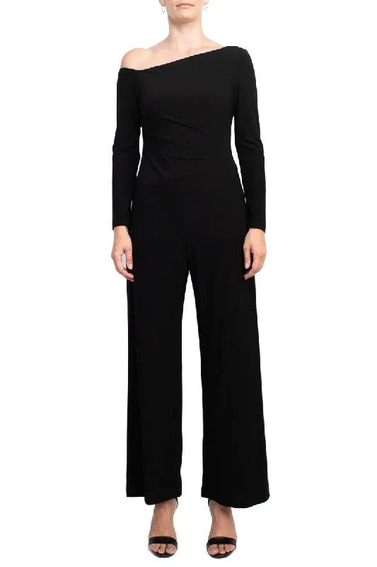 Taylor One-Shoulder Long Sleeve Zipper Back Solid Stretch Crepe Jumpsuit Budget-friendly maxi dresses