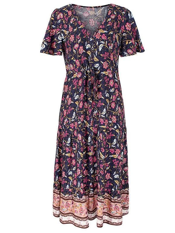 V-Neck Floral Maxi Day Dress Formal maxi dresses