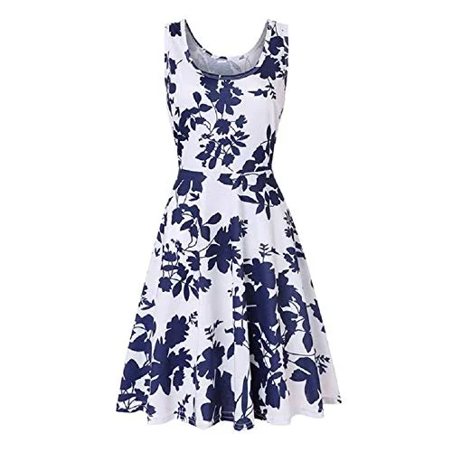 Women's A Line Sleeveless Slim Casual Flare Floral Summer Midi Dress Cocktail midi dresses