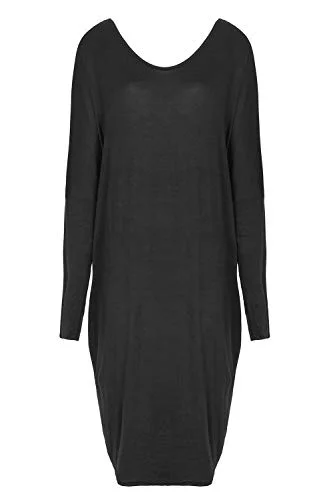 Womens Italian Drape Lagenlook Long Sleeve Side Pockets Ladies Baggy Midi Dress Minimalist midi dresses