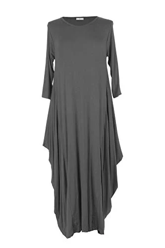 Womens Italian Lagenlook Plain 3/4 Sleeve Viscose Jersey Draped Sides Tulip Long Midi Dress One Size Stretchy midi dresses