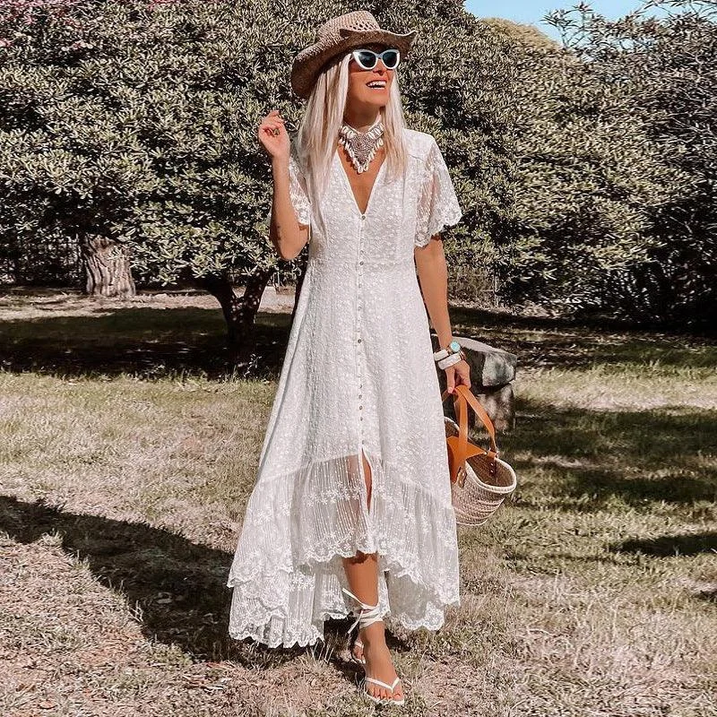 Women  V-Neck Lace Maxi Dress Chic maxi dresses