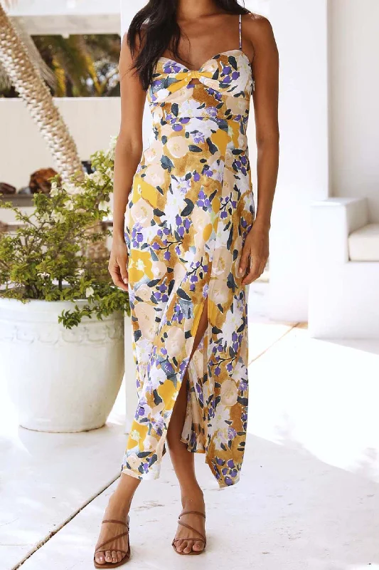 Backless Floral Printed Slit Cami Dress Best floral dresses for elegant looks