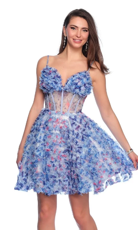 Dave and Johnny Short Blue Floral Hoco Dress 11768 Women's floral dresses