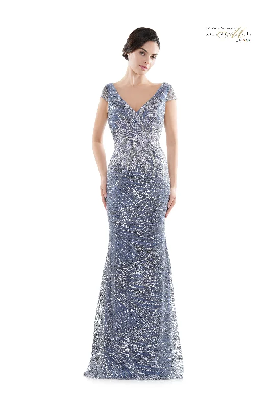 Rina Di Montella V-Neck 3D Floral Appliqued Glitter Gown -RD2723 Silk floral dresses