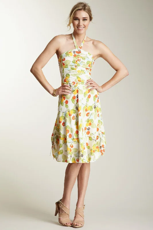 Silk Rouched Strapless Dress - Fruit Print Best floral dresses for petites