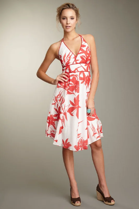 Silk Voile Halter Dress - Red Print Floral dresses under $50