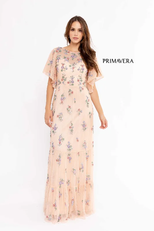 Soft-Looking Floral Long Dress By Primavera Couture -13108 Lace floral dresses