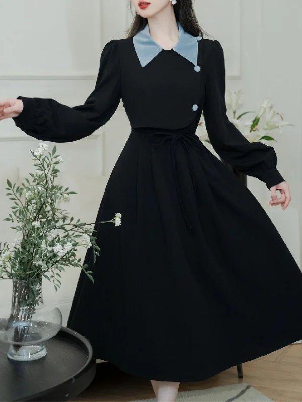 Black 1950S Windbreaker Dress With Blue Buttons Corset unclassified dresses