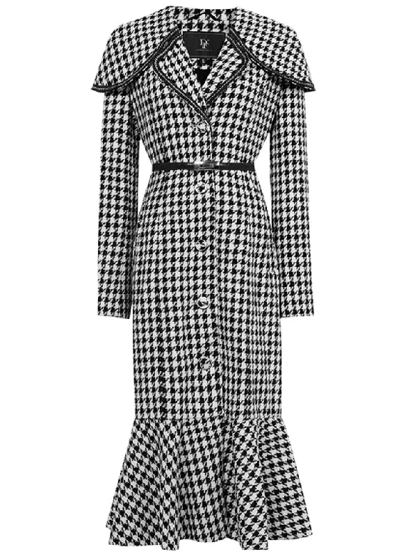 Black And White Ruffles Houndstooth Tweed 1940S Coat Stretchy unclassified dresses