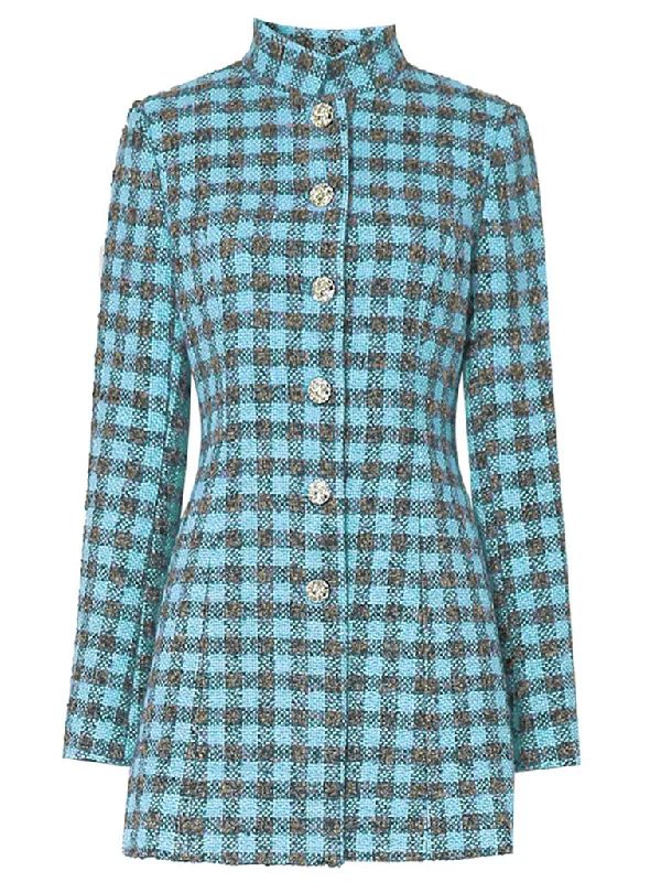 Plaid Stand Collar Houndstooth Tweed 1940S Coat Club unclassified dresses