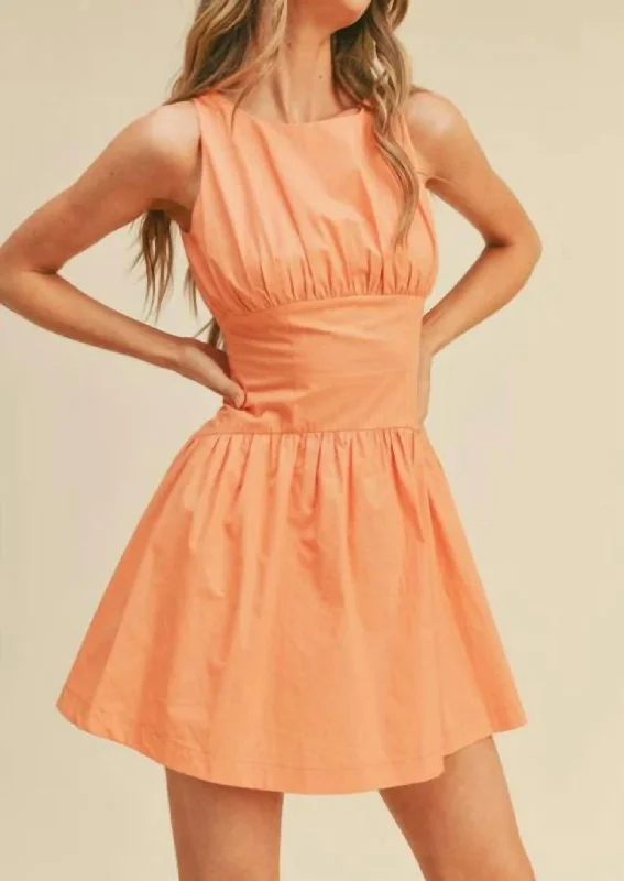 Banded Waist Flared Mini Dress In Orange High-waist Skirt Trend