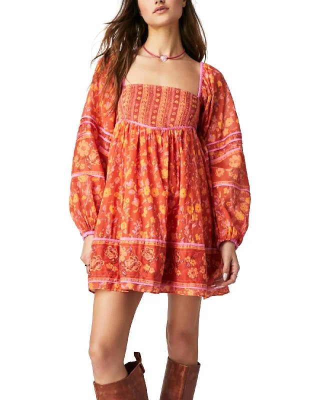 Endless Afternoon Mini Dress In Orange Bohemian Mini Skirt