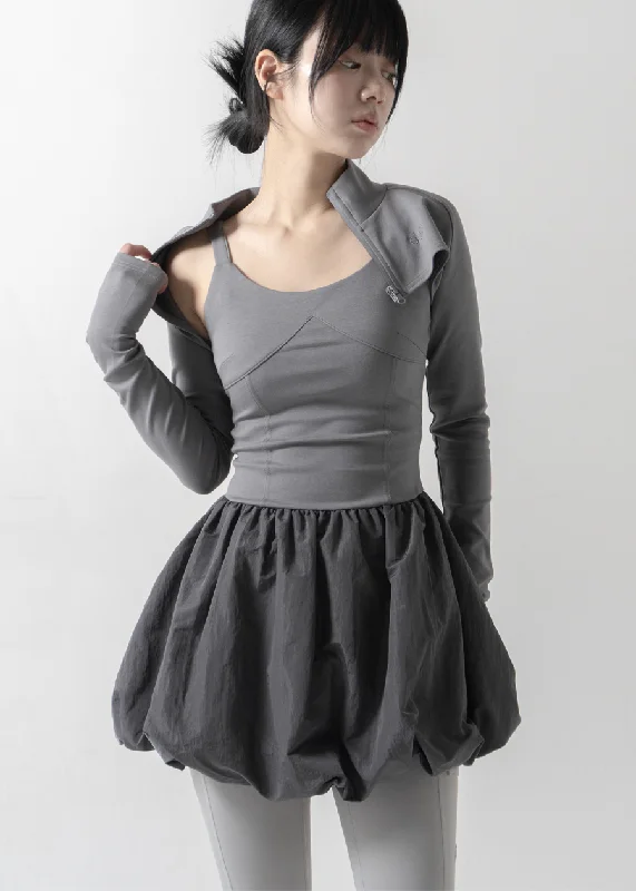 [WOOHWA] FW 24 BALLET PUMPKIN SHORT OPS (SET) GREY High-Waisted Skater Skirt