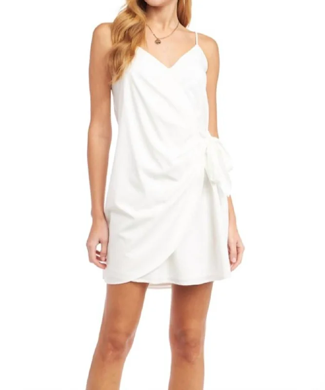 Wrap Tie Mini Dress In Off White Fitted Mini Skirt