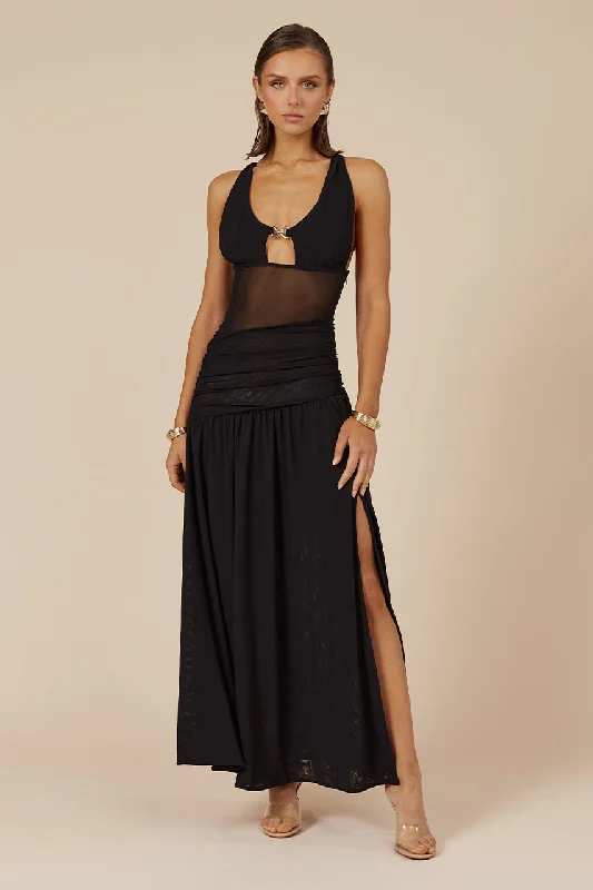 DENVER MAXI DRESS - BLACK Soft Pleated Maxi