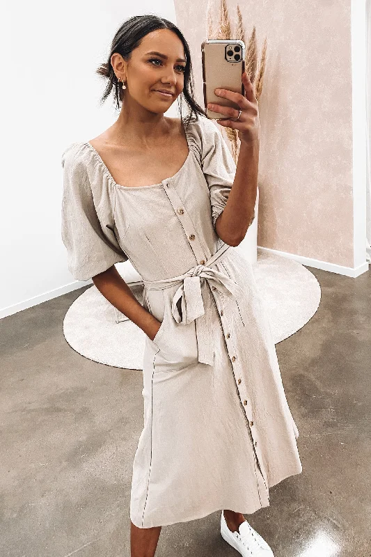 Callum Midi Dress Khaki Boho Chic Midi