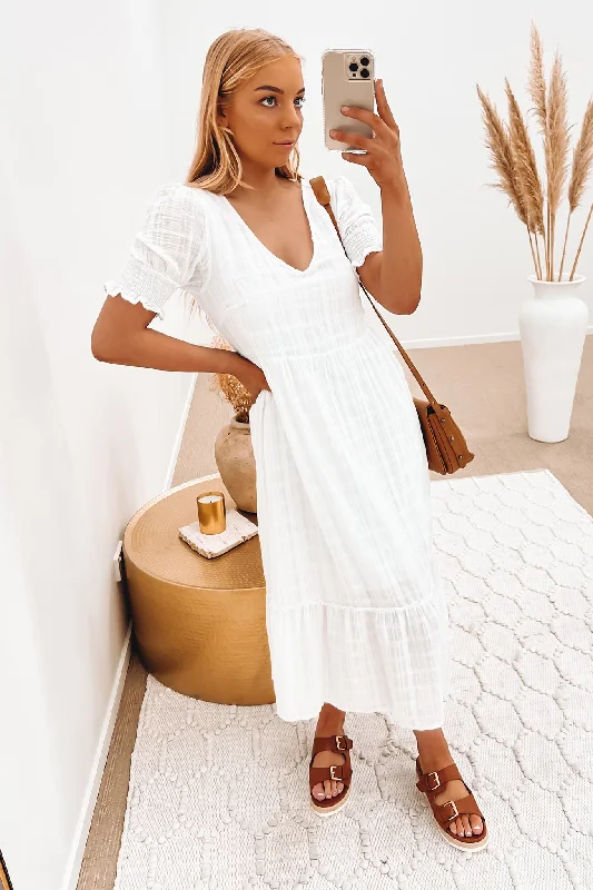 Chloe Tiered Midi Dress White Elegant A-line Skirt