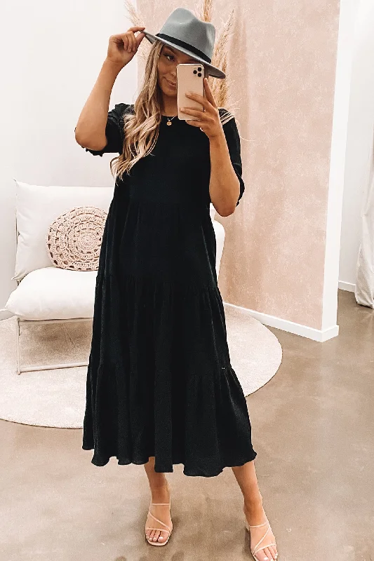 Lana Midi Dress Black Lace Trim Midi