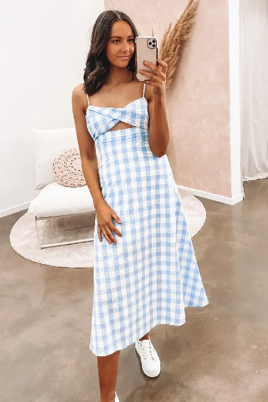 Lyla Midi Dress Blue Polka Dot Midi